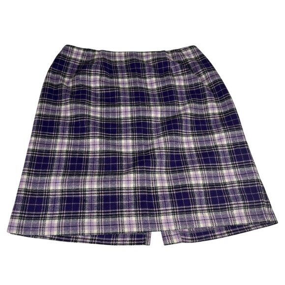 JG Hook Wool Blend Plaid Pencil Skirt Women 20W Blue Purple Lined Stretch Waist - Picture 1 of 6